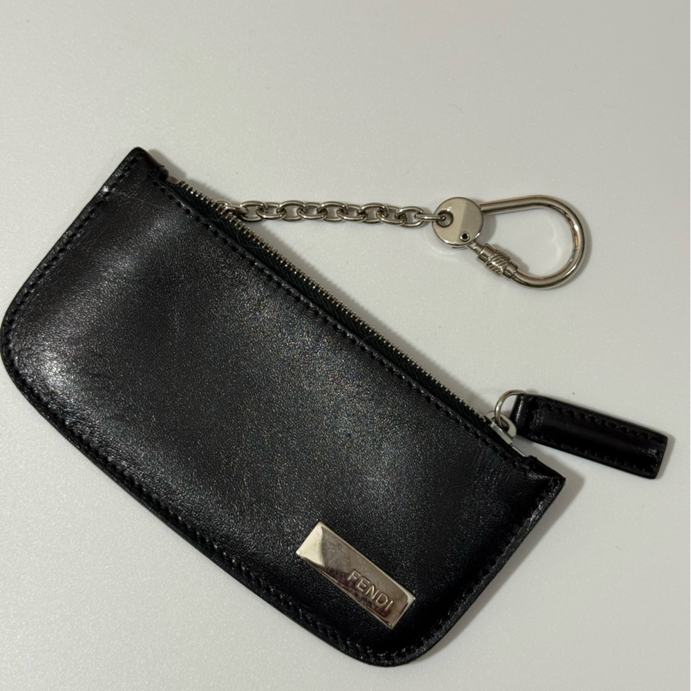 FENDI Black Leather Keychain Pouch